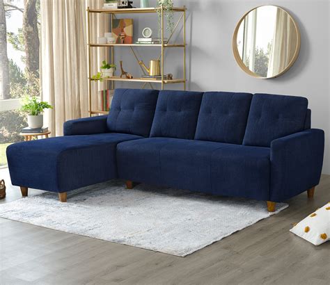 Buy Yolo 3 Seater Left Aligned L Shape Sofa Set Blue Upholstery Online In India At Best Price