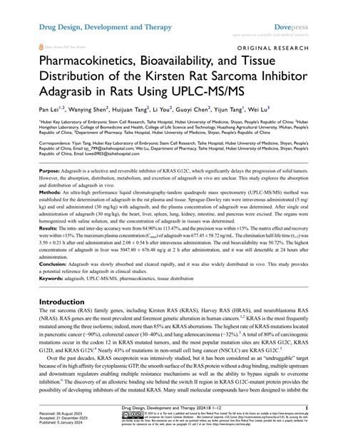 Pdf Pharmacokinetics Bioavailability And Tissue Distribution Of The