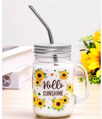 Taza De Girasol Mason Con Tapa Y Pajita Vaso De Vidrio De 1 En Venta