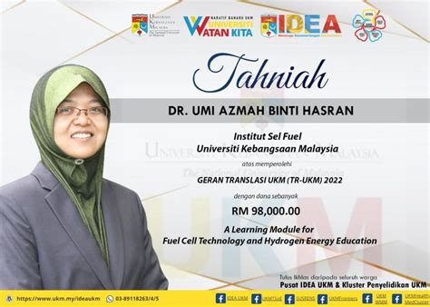 Ucapan Tahniah Geran Penyelidikan Translasi Tr Ukm Tahun Idea Ukm