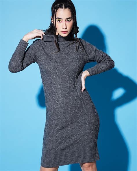 Buy Womens Grey Turtle Neck Sweater Dress For Women Grey Online At Bewakoof