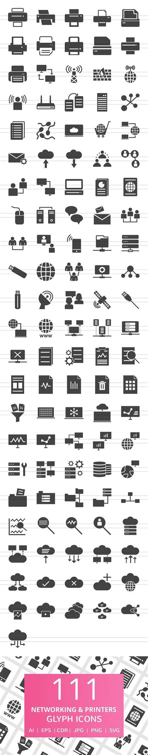 Networking Printers Glyph Icon Printer Printers Glyph Icon