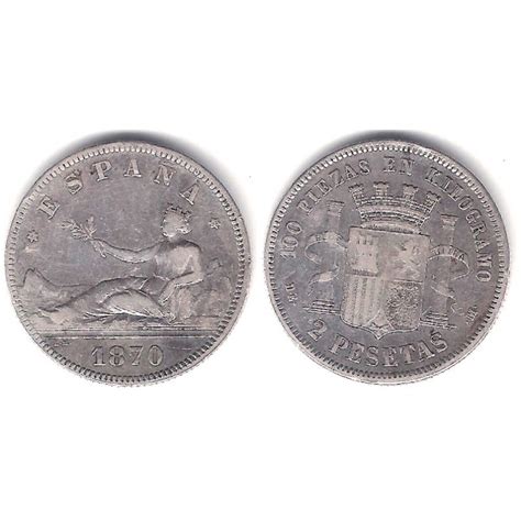 Gobierno Provisional 1870 18 73 2 Pesetas BC Plata Ceca De