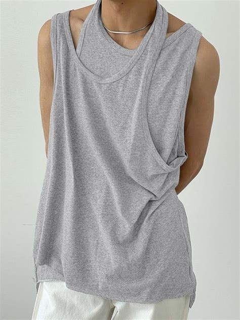 Aonga Mens Patchwork Halterneck Knit Sleeveless T ShirtI In 2024