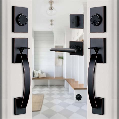 goldenwarm Double Front Door Lock Set, Black Double Door Handle with