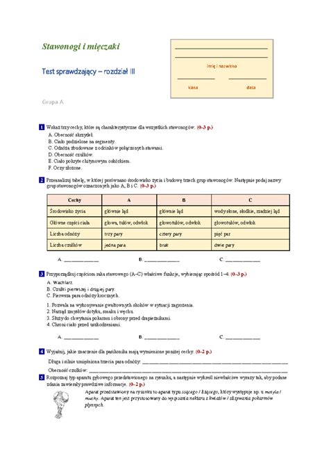 Test Sprawdzajacy Po Dziale Iii Stawonogi I Miecza Stawonogi I