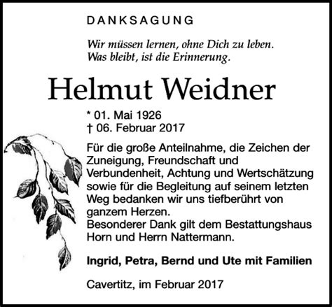 Traueranzeigen Von Helmut Weidner Trauer Anzeigen De