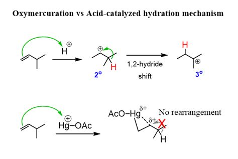 Oxymercuration vs acid-catalyzed hydration mechanism | Chemistry ...