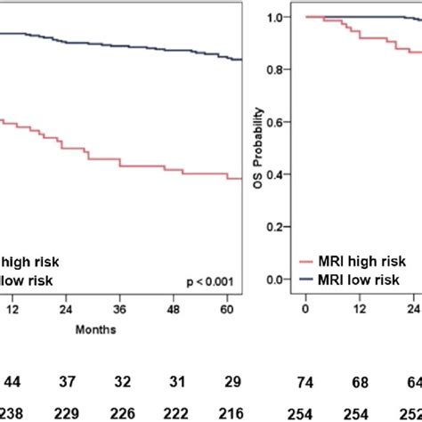 Kaplan Meier Curves Of A Dmfs And B Os Based On An Mri Based Risk