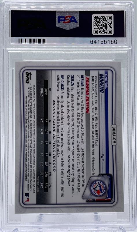 PSA 10 Gabriel Moreno 2020 Bowman Chrome Mojo Refractor Auto GEM MINT