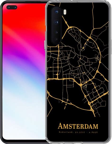 Oneplus Nord Hoesje Amsterdam Kaart Goud Zwart Siliconen