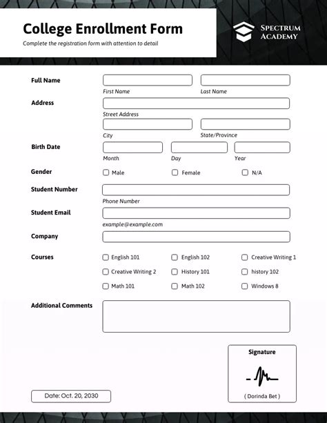 Simple Black And White Enrollment Forms Venngage