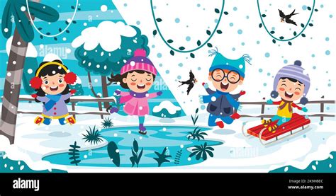 Children Playing Outside In Winter Stock Vector Image & Art - Alamy