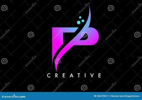 Purple Blue P Letter Logo Design with Elegant Creative Swoosh and Dots ...