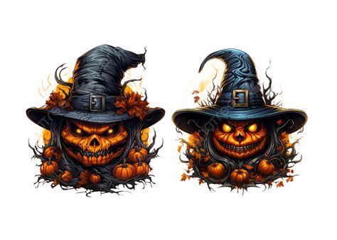 Scary Pumpkin Wearing Witch Hat Scary Pumpkin Halloween Theme Scary