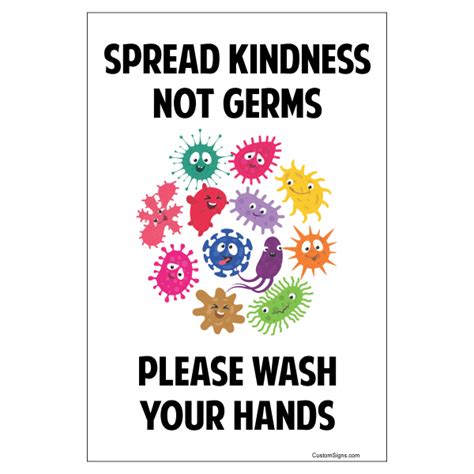 Spread Kindness Not Germs Hand Washing Full Color Sign X