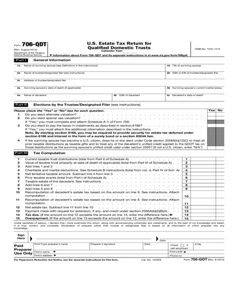 Form Qdt U S Estate Tax Return For Qualified Domestic Trusts