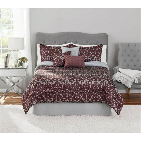 Mainstays 7 Piece Purple Damask Jacquard Comforter Set King