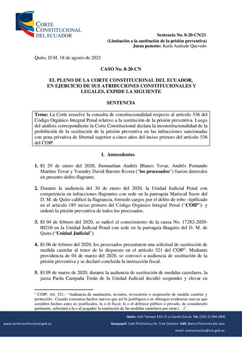 Arraigo Y Prisión Preventiva 8 20 Cn Sentencia No 8 20 Cn