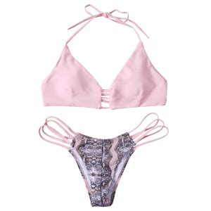 Pink S Spaghetti Straps Printed Bikini Set Rosegal