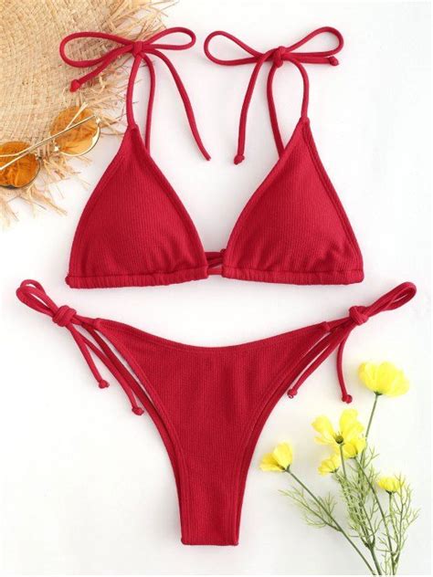 42 OFF 2021 Tie Shoulder String Bikini In LAVA RED ZAFUL