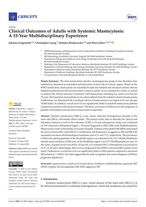 Pdf Clinical Outcomes Of Adults With Systemic Mastocytosis A 15 Year Multidisciplinary Experience