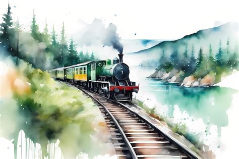 Premium AI Image | train wagons railway watercolor