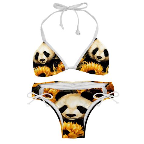 Panda Sunflower Women S One Piece Swimsuit Bikini Set With Detachable