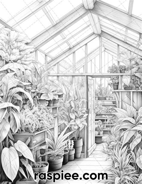 60 Victorian Greenhouse Grayscale Adult Coloring Pages Printable Pdf