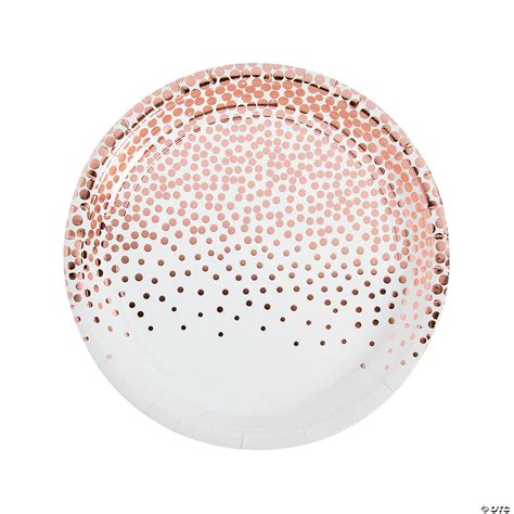 White With Rose Gold Foil Dots Paper Dinner Plates Ct Oriental