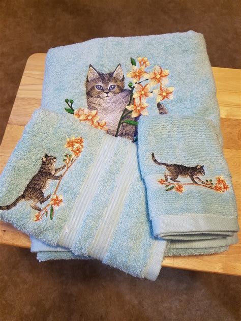 Chat Ensemble de serviettes de bain brodées Serviette de Etsy