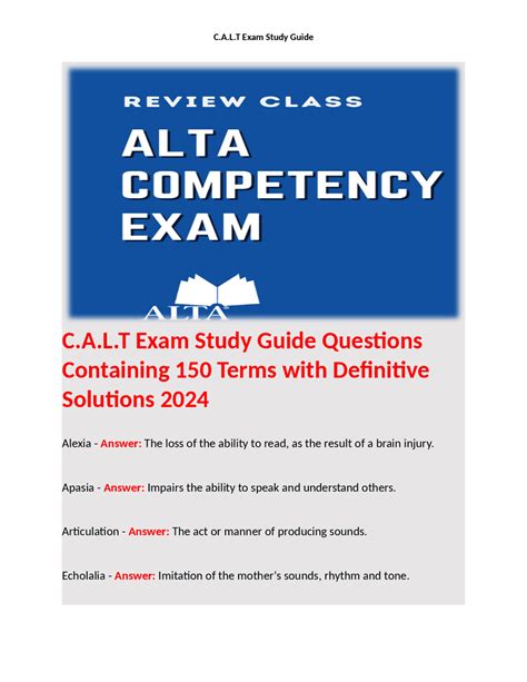 C A L T Exam Study Guide Questions Containing 150 Terms With Definitive