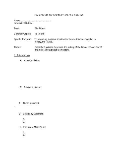 Informative Speech Outline Template Example Download Printable Pdf Templateroller