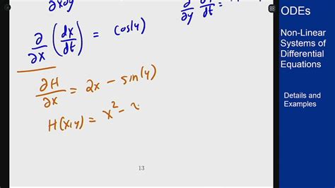 Differential Equations Non Linear Systems Hamiltonian Example Youtube