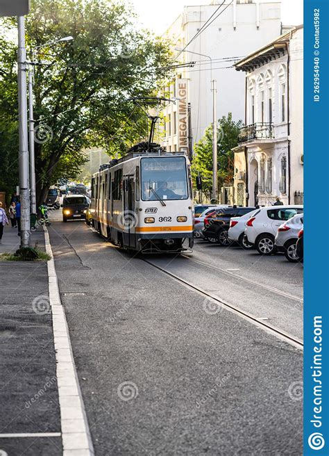 Tram In Traffic Public Transport Bucharest Romania 2022 Editorial