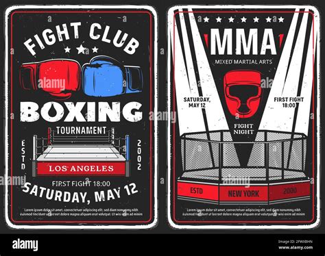 Boxing And Mixed Martial Arts Club Grunge Posters Boxing Ring And