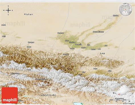 Satellite Panoramic Map of Hotan