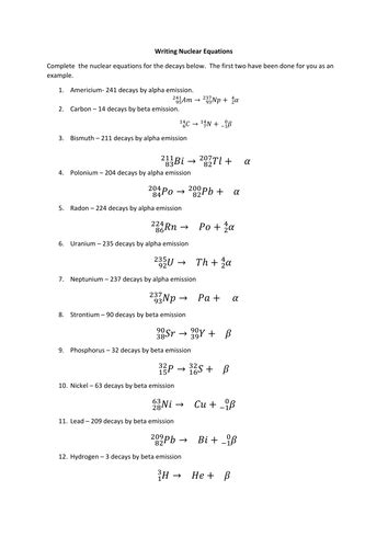 Nuclear Equations Alpha And Beta Decay Worksheet Answers - Tessshebaylo