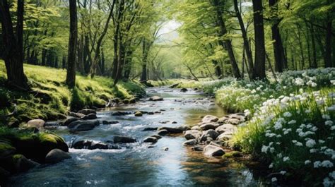 Premium AI Image A Photo Of A Gentle Stream Flowing Through A Forest