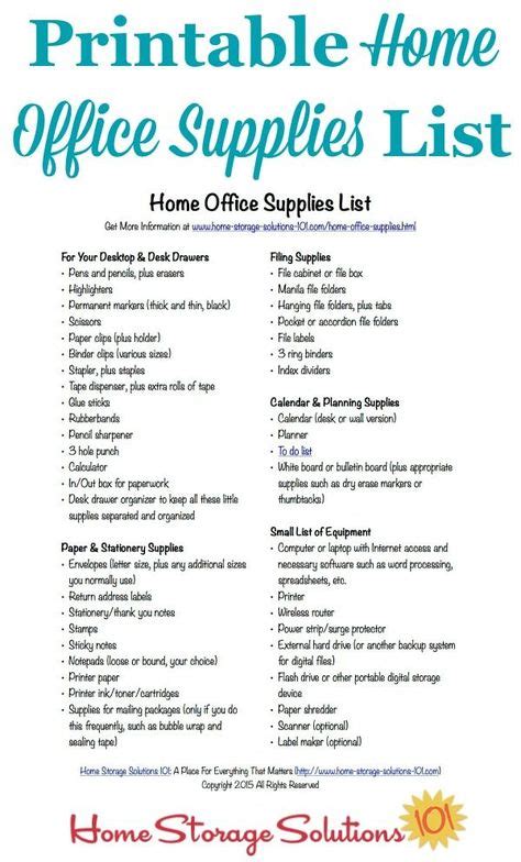 Free printable home office supplies list to make sure you're stocked with all necessary items to ...