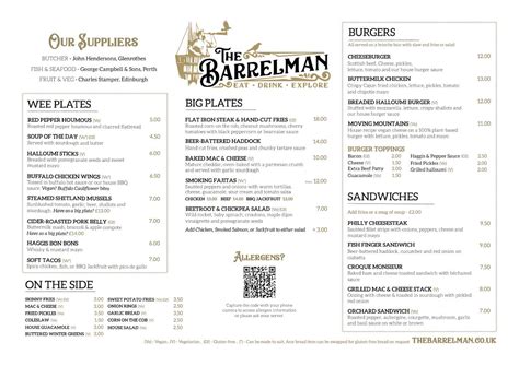 Menu At The Barrelman Dundee