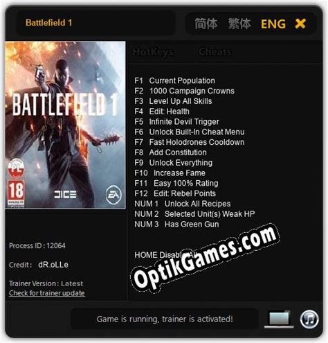 Battlefield 1 Trainer 15 V11 Downloads From Optikgamescom