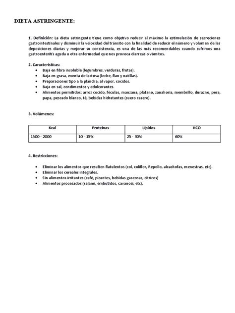 Dieta Astringente | PDF | Alimentos | Dieta