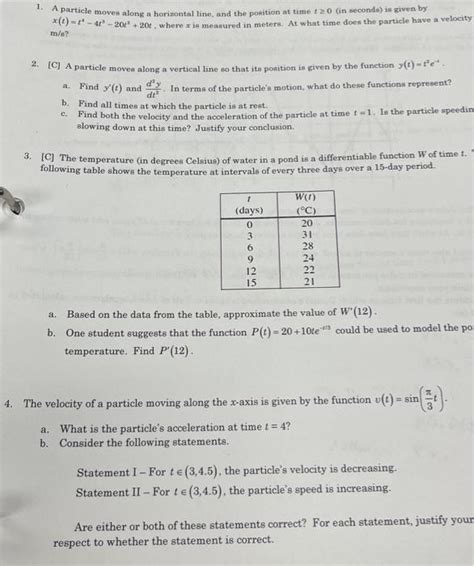 Solved 1 A Particle Moves Along A Horizontal Line And The