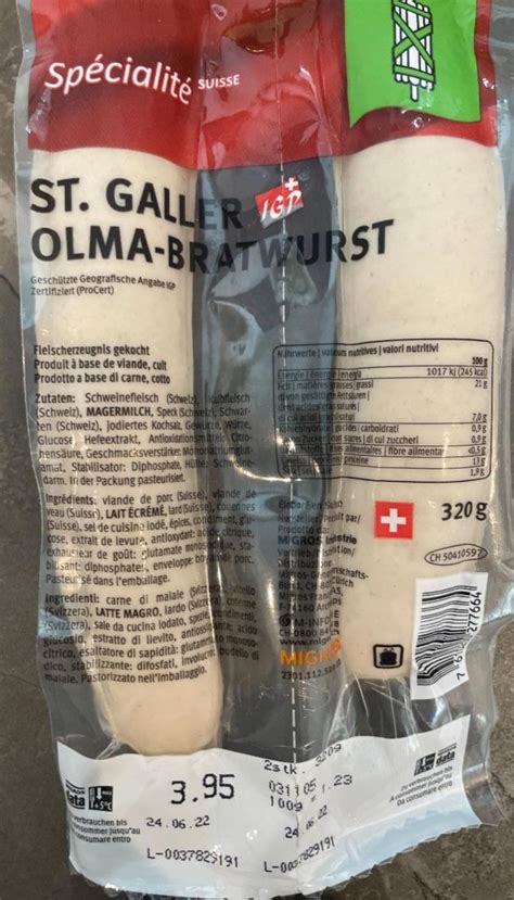 St Galler Olma Bratwurst Migros S Lection Kalorie Kj A Nutri N