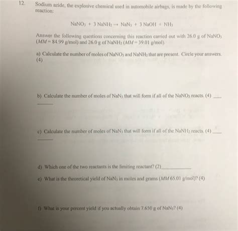 Solved 12 Sodium Azide The Explosive Chemical Used In