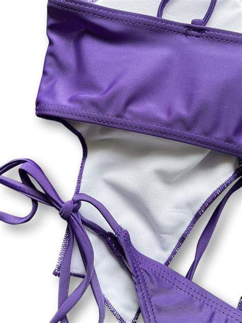 Emmiol Free Shipping Lace Up Butterfly Bikini Set Purple M In