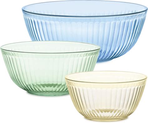 Pyrex Sculpted Tinted 3 Pc Unlidded Smallmediumlarge Glass Mixing Bowls Nesting