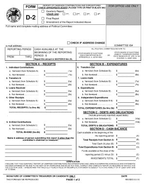 Fillable Online Elections Il D Report Of Campaign Contributions And