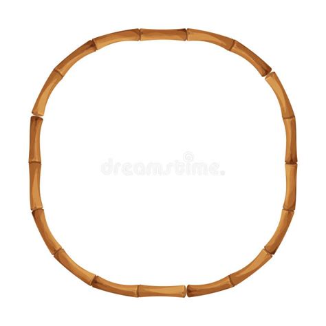 Bamboo Border Frame With Rope In Cartoon Style Decoration Isolated On White Background Stock